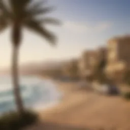 Stunning beach view of Al Hamra Village with luxury villas