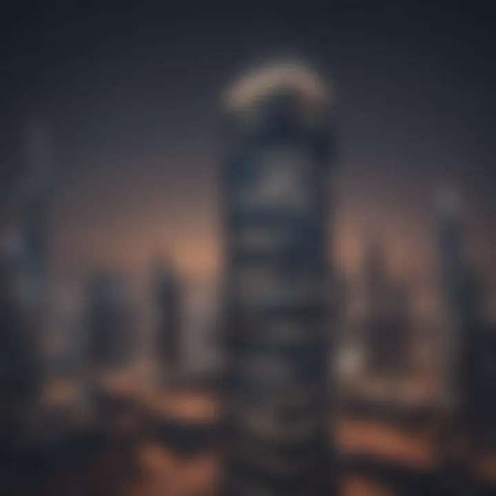 Night view of API Tower illuminated against the Dubai skyline.