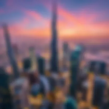 Aerial view of Dubai skyline featuring Cayan Tower