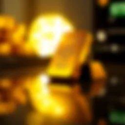 A close-up of a gold bar reflecting light, symbolizing value and investment.