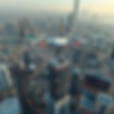 Drone shot highlighting Damas Tower's position within Dubai's urban landscape