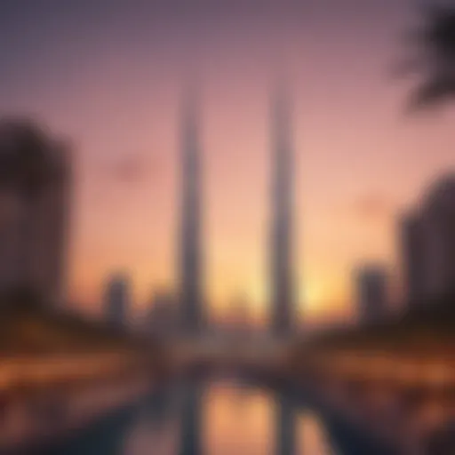 Stunning view of Dubai Festival Tower at sunset