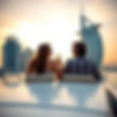 A couple enjoying a sunset cruise along the Dubai Marina