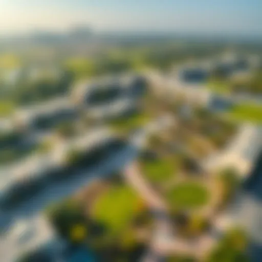 Aerial view of The Greens community showcasing its lush landscapes and modern architecture