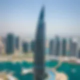 Panoramic view of Le Rêve Tower against the Dubai Marina skyline