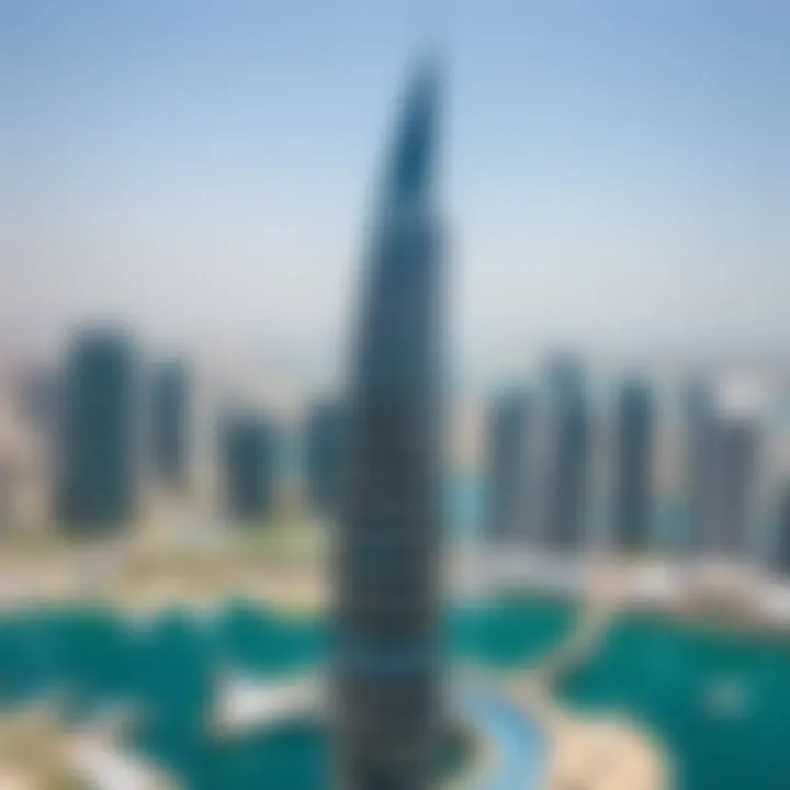 Panoramic view of Le Rêve Tower against the Dubai Marina skyline