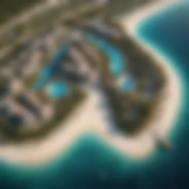 Aerial view of Marjan Island showcasing luxury villas and resort facilities