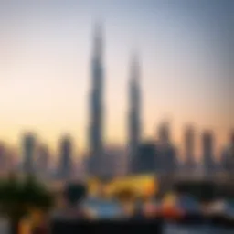 Luxurious Dubai skyline during sunset