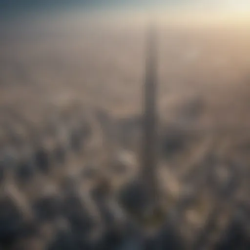 Aerial view of the iconic Burj Khalifa surrounded by cityscape