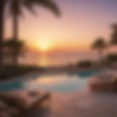 Scenic sunset view from a beach villa terrace