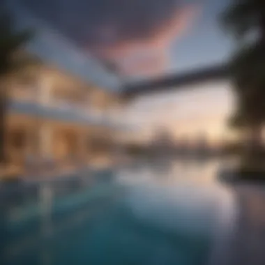 Luxury Amenities Encircling the Sky Pool Luxurious amenities surrounding a sky pool
