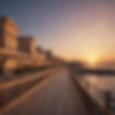 Aesthetic Appeal of the Boardwalk at Sunset A sunset view over the Boardwalk, capturing its aesthetic appeal and connection to Dubai's luxury real estate.