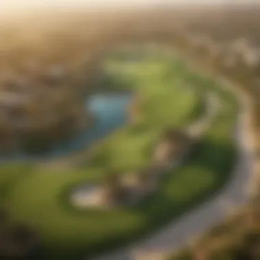 Aerial view highlighting the expansive golf course integrated within the Dubai Hills community