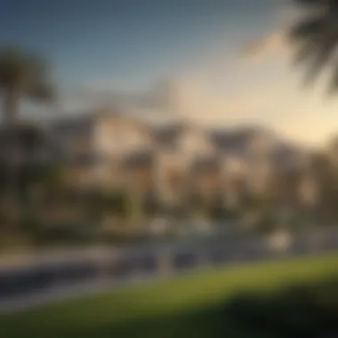 Stunning view of the Golf Grand Dubai Hills community showcasing luxury homes and green landscapes