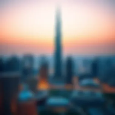 Panoramic view of Burj Khalifa at sunset