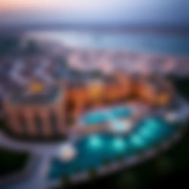 Aerial view of the Zabeel Saray resort and surrounding landscapes