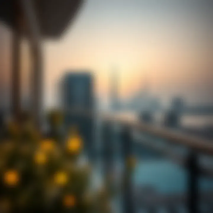 Panoramic view from a balcony overlooking Dubai skyline