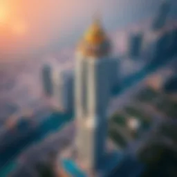 Aerial view of Le Solarium Tower showcasing its unique architectural design