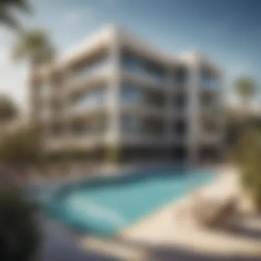Oasis Hotel Apartments - Modern Architectural Marvel Luxurious exterior view of Oasis Hotel Apartments showcasing modern architecture