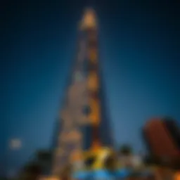 Stunning view of the Oasis Tower illuminated at night