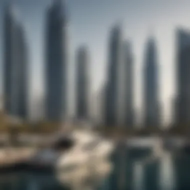 Luxury yachts docked at the marina with residential buildings in the background