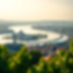 Panoramic view of the Danube river with properties along the banks